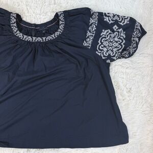 Tommy Hilfiger Navy Embroidered Short Sleeve Peasant Boho Top Women's Size 3XL